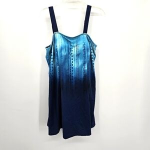 Swimsuits For All blue ombre one-piece slimming swim dress women's size 18 nwot